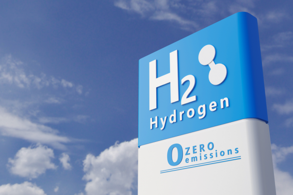 Hydrogen fuel car charging station white colour visual concept design. 3d Illustration